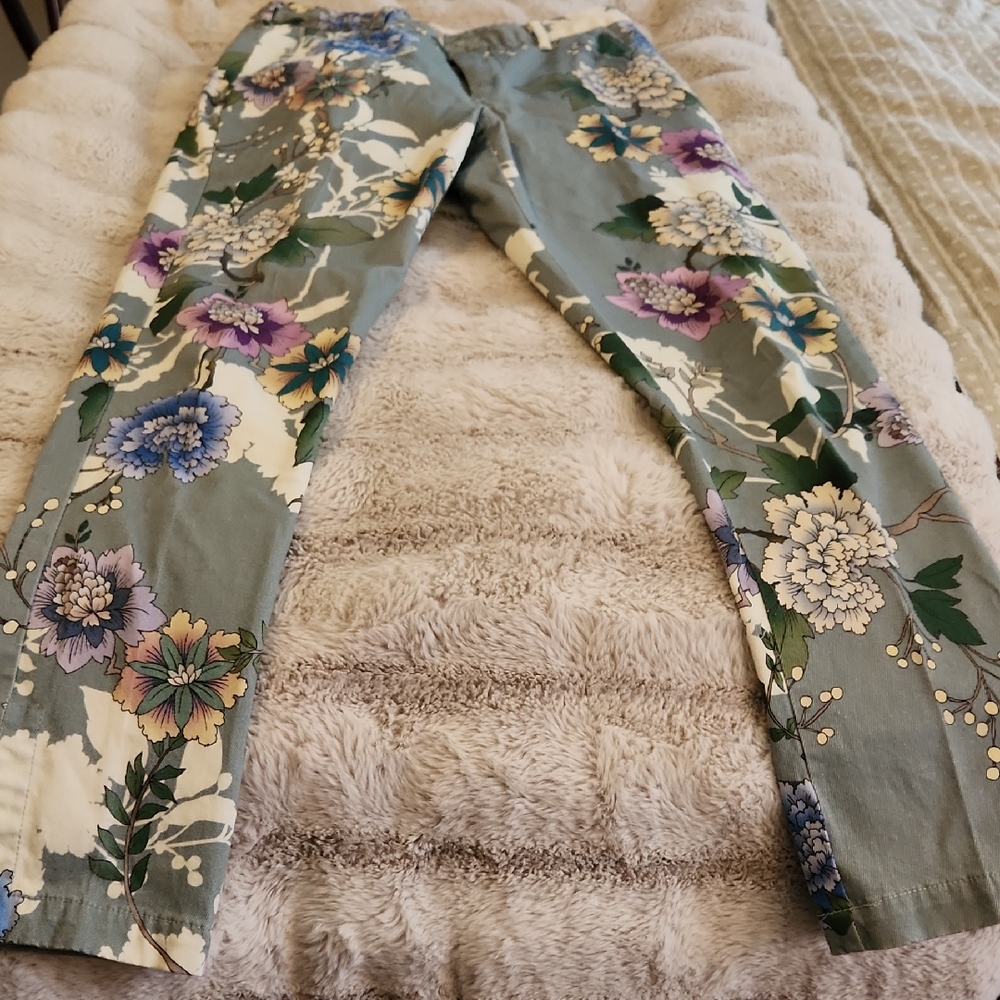 Johnny Was Floral Ankle Jeans - Green and Purple
